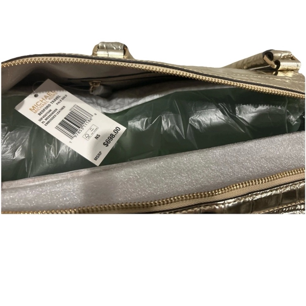 NWT MICHAEL KORS X-Large Traveler Metallic Embossed Leather Weekender Bag - Picture 7 of 7